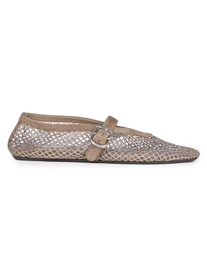 Ballerina Strap Fishnet Flats