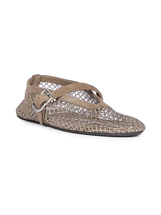 Ballerina Strap Fishnet Flats