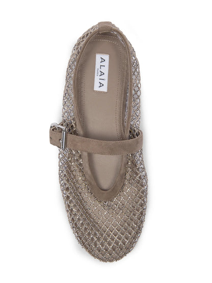 Ballerina Strap Fishnet Flats