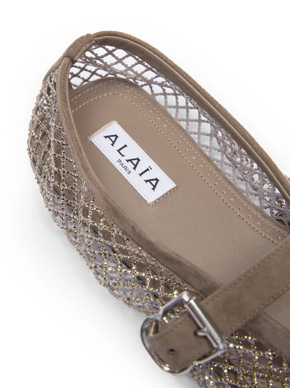 Ballerina Strap Fishnet Flats